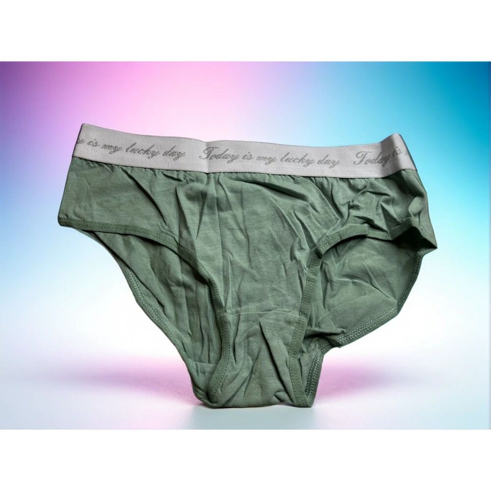 New Bikini Brief Today is Your Lucky Day Small Panties Underwear NWOT Green Grey